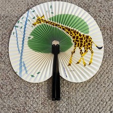 Vintage Metal Paper Hand Fan Fold Up 1950-1960 China Giraffe