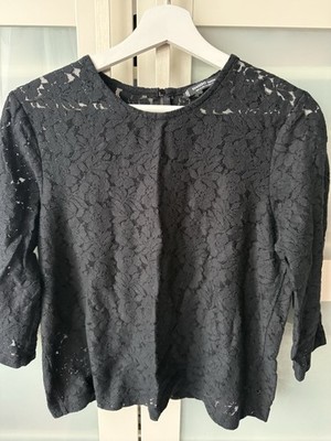 Mango Spitzenshirt Bluse spitze schwarzDreiviertel Arm Größe M