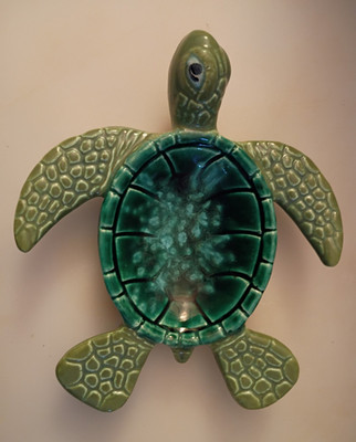 Ben Diller Signed 212 of 600 Turquoise & Green Ceramic Turtle Figurine Hawaii