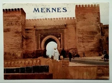 Vintage Photochrome Postcard of Meknes Bab Mansour Gate Morocco