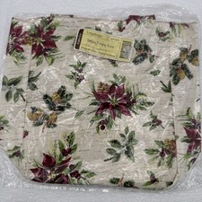 LONGABERGER Holiday Stripe/Botanical Fabric Gift Bag Tote Small Lunch Bag 8.5x10