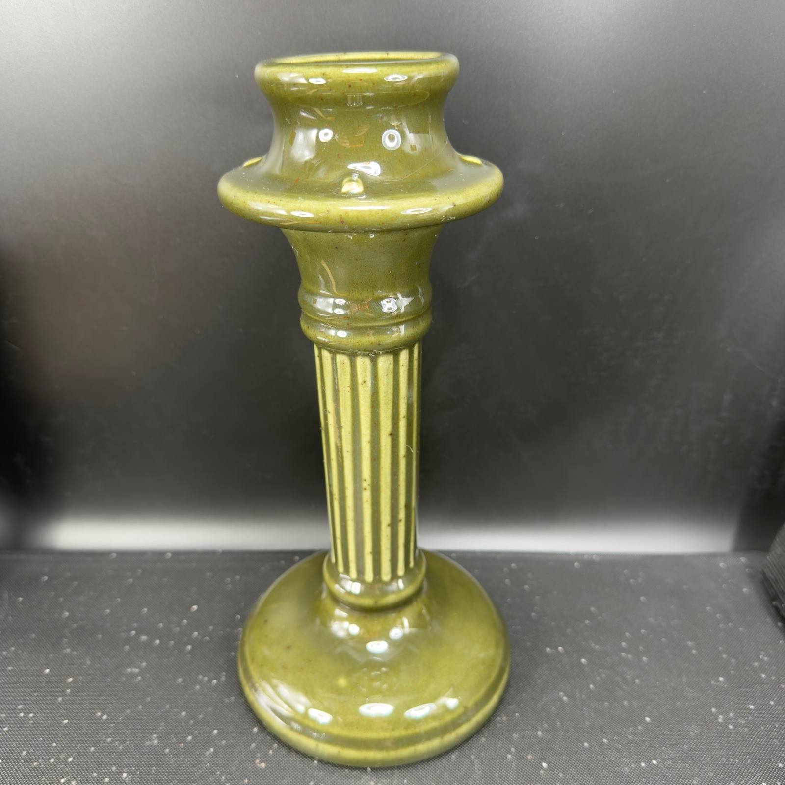 Craftsman Base Haeger Pottery Olive Green Fluted Column Candlestick Holder 1999 ...