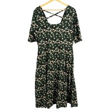 Pact Floral Midi Dress Size XXL Green Organic Cotton Stretch Knit Pockets