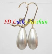 AAA big pear 8X16mm white drip south sea shell pearl earring 14k hoop
