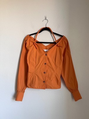 NANUSHKA Tami Poplin Halter Blouse in Orange Size MEDIUM