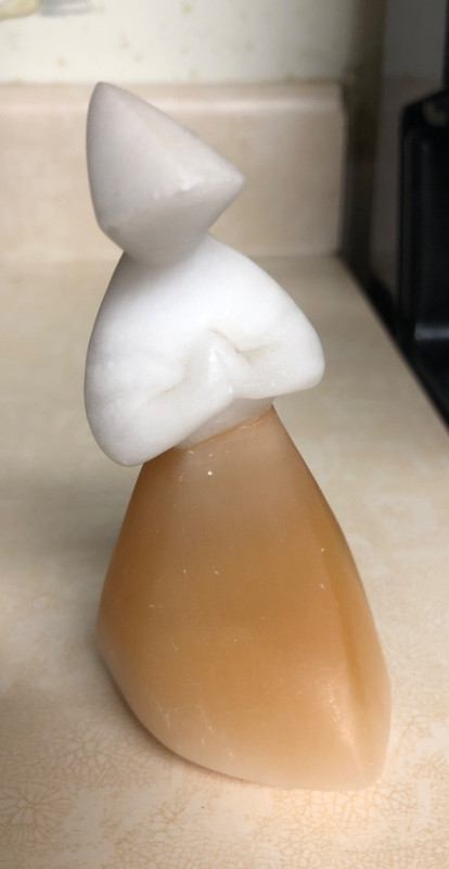 Selenite Satin Spar Figurine Praying Women Russian Mineral White Amber 4 1/4" VG