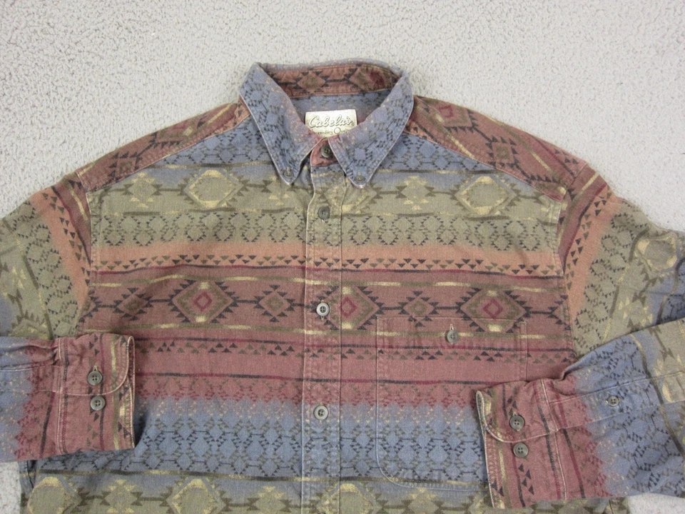 Vintage Cabelas Shirt Adult Large Red Blue Southwestern Aztec Mens 80s 90s - Image 2 of 4