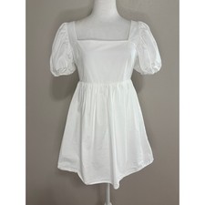 Forever 21 Dress White Puff Sleeve Tie Back Babydoll Mini Dress Cottagecore S