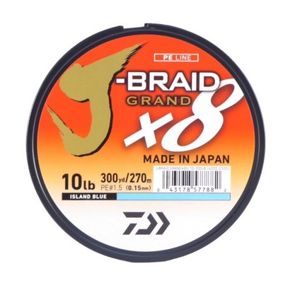 Daiwa J-Braid X8 Grand Braided Fishing Line Island Blue 10lb 300 Yards JBGD8U10-