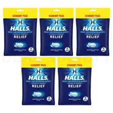 Halls Cough & Throat Relief Mentho-Lyptus Flavor Drops, 80 Count Lot of 5
