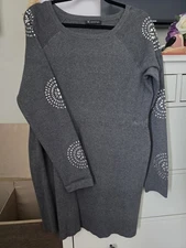 I.N.C International Concepts Dark Gray Sweater Dress With Rhinestone Accent