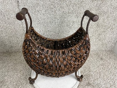 Wrought Iron Rattan Woven Wicker Basket Magazine Rack Brown