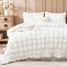 White Comforter Set Queen Size Bed in A Bag 7 Piece Pinch Pleat Bedding Set,P...
