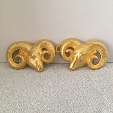 Doreen Ryan Ram s Head Belt Buckle Set Gold Tone Dated 94 Estate Find