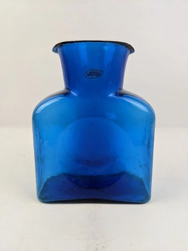 Blenko 384 Cobalt Blue Glass Double Spout Water Bottle Pitcher No Chips Or Burrs