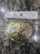Western-style rodeo bull rider belt buckle