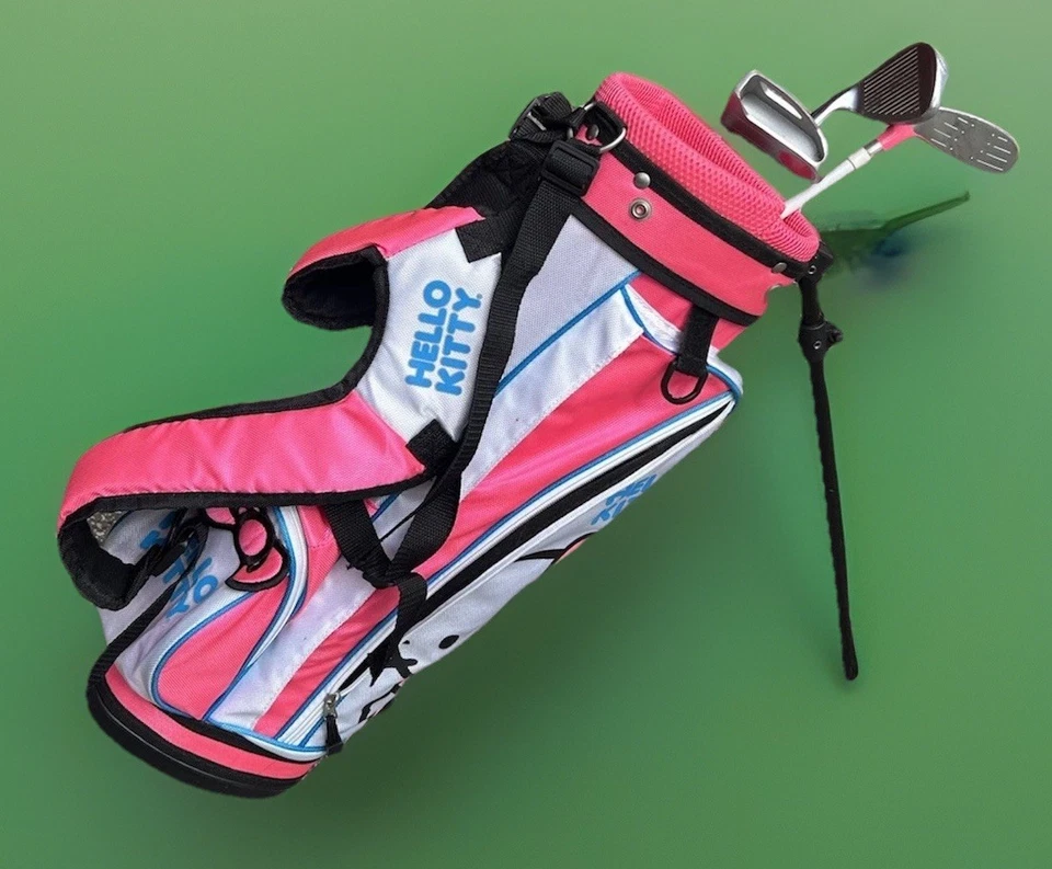 Bolsa de golf Hello Kitty rosa juvenil y 3 palos talla junior edades 3-5 mochila correas Foto 2 de 4