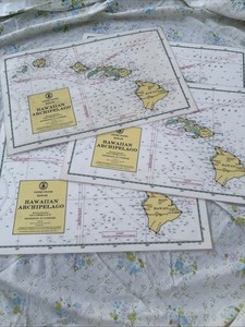 Vintage US Hawaiian Archipelago Soundings in Fathom Placemats (4)