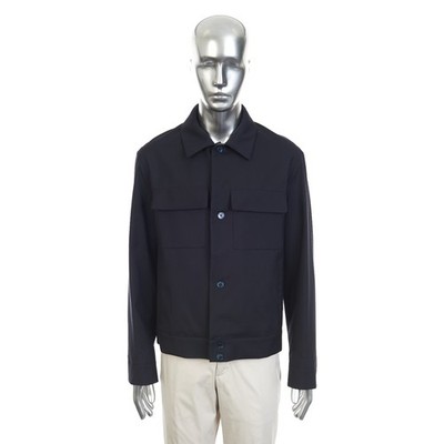 ZILLI 7375$ Dark Navy Bomber Jacket with Woven Leather Collar