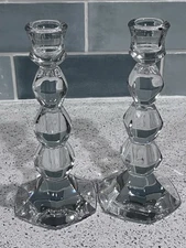 Wedgwood Vera Wang Pair of 7.5" Lead Crystal Glass Orient Candlesticks
