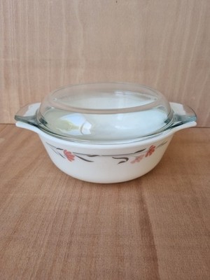 Vintage Pyrex England Silverleaf Silver Leaf kleine runde Auflaufform mit Deckel 