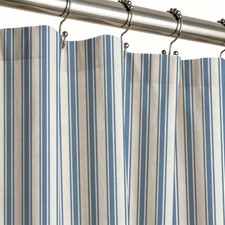 Shower Curtain 72 X 72 Inch Stripe Blue Cotton Linen Blend - Boho Farmhouse