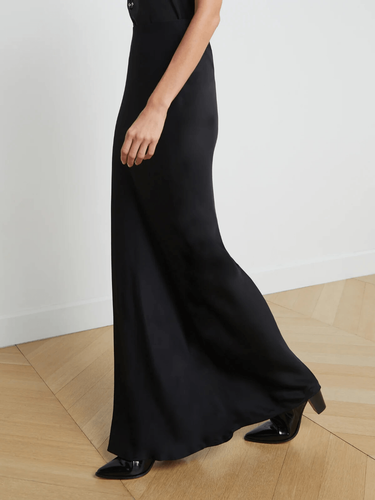 New $310 L’agence Zeta Black Satin Maxi Skirt Sz Medium New Wedding Cocktail - Picture 3 of 9