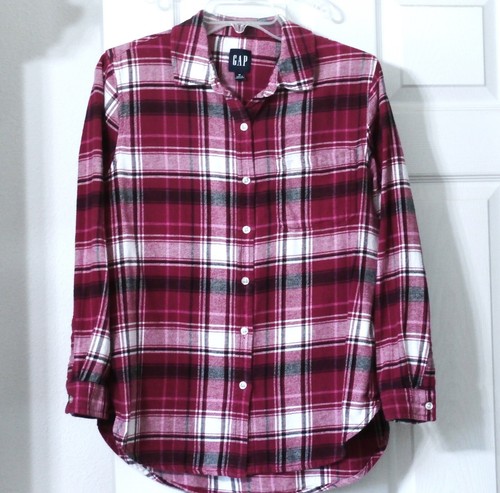GAP Women's Medium Long Sleeve Plaid Button Down Flannel Shirt 100% Cotton