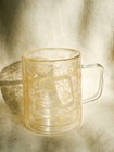 Double Walled Clear Glass Coffee Mug Gold Floral Print Insulated Coffee Cup