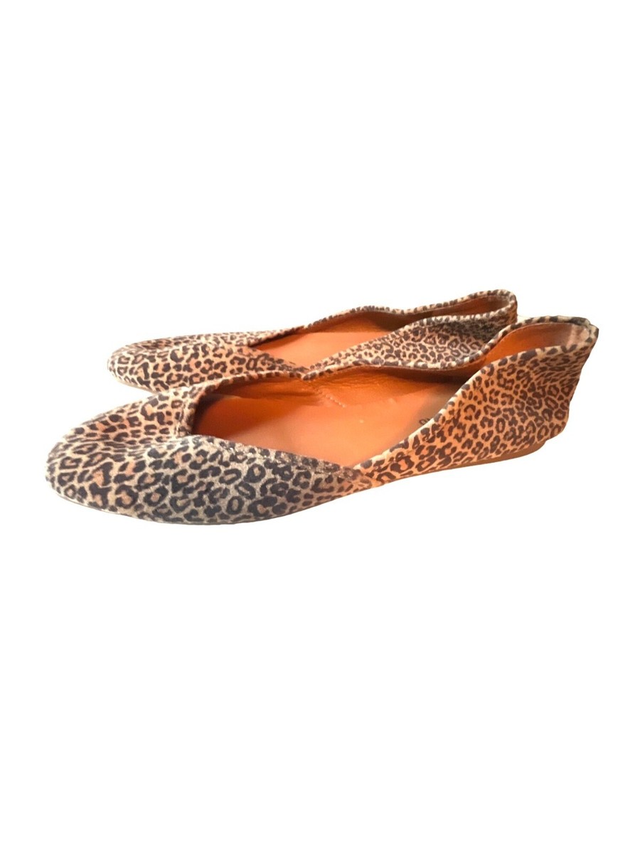 Lucky Brand Women's LEATHER Ameena Flats Shoes LEOPARD Size