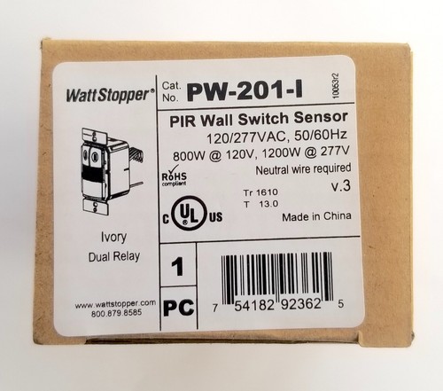 WattStopper PW-201-I PIR Dual Relay Wall Switch - Ivory, Low Volt 120/277V - Picture 3 of 4