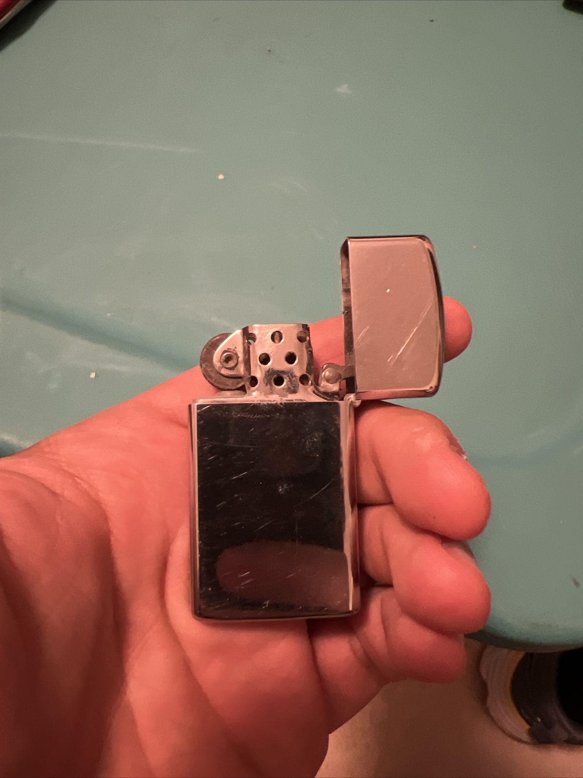 Zippo Scorpio Slim Lighter 1973 Silver Tone 4 Slash Zodiac Insect Sign Vintage