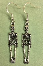 SKELETON EARRINGS - Pewter with Sterling Silver Ear Wires - HALLOWEEN