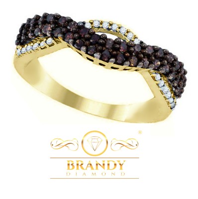 Brandy Diamond  Chocolate Brown18K Yellow Gold Silver Double Row Waved Ring .50C