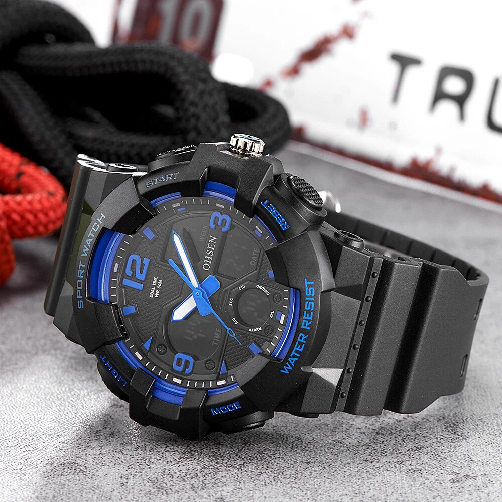 OHSEN Quartz Digital Watch Men Dual Swim Sport Rubber LED Military leisure GIFT