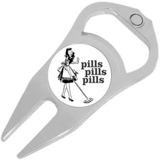 Pills Pills Pills Golf Ball Marker Divot Repair Tool Bottle Opener