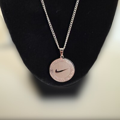 20” Circular Nike Swoosh Pendant Necklace Silver Plated Stainless Steel