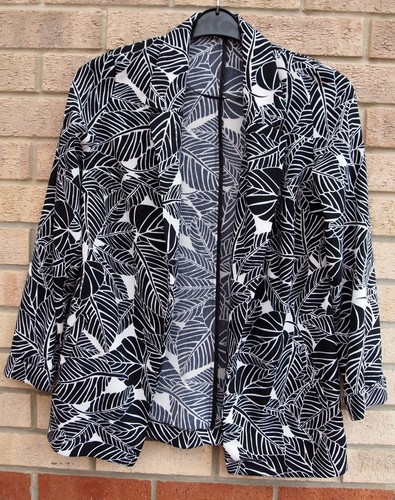 Primark Blanco Negro Estampado De Hojas Verano Mangas Largas Blazer Abrigo  Kimono 10 S | eBay