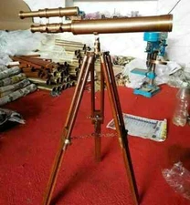 Nautical Brass 18''  Telescope With Large Wooden Tripod Stand