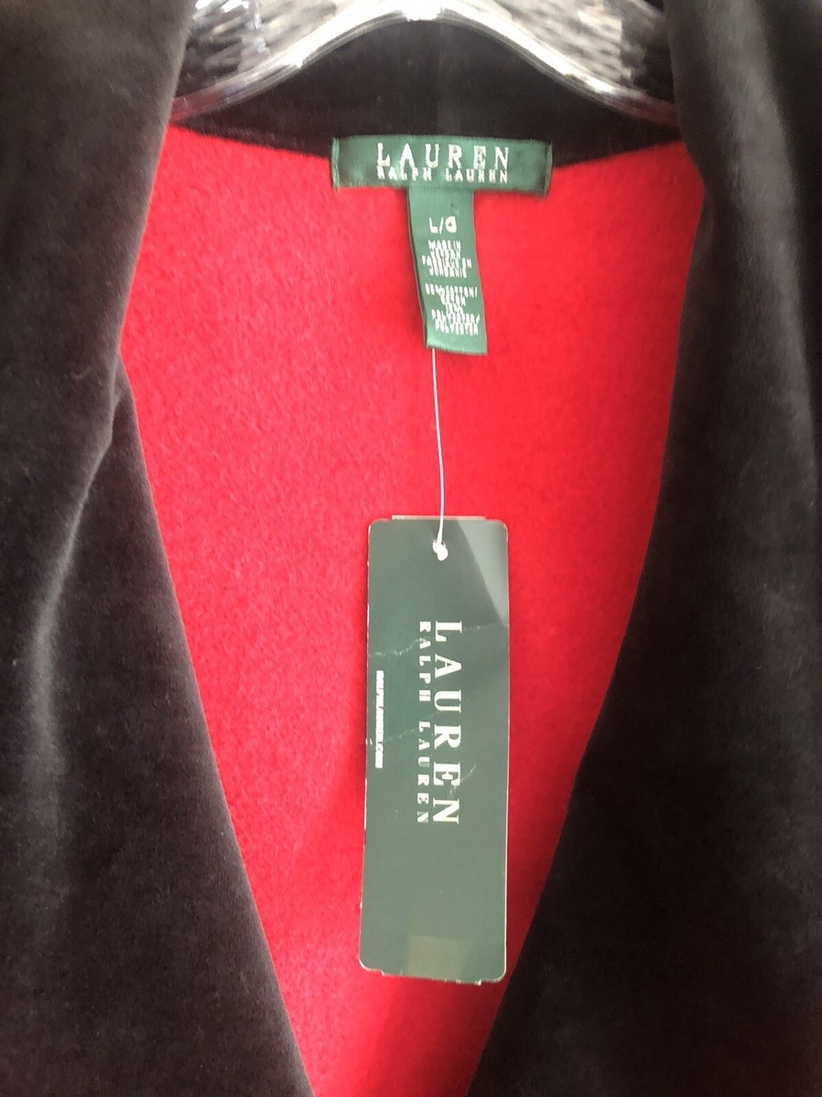 Lauren Ralph Lauren Red Black Velvet Toggle Knit Large