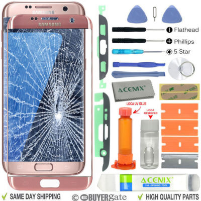 Pink Gold Samsung Galaxy S7 Edge G935 Front Screen Lens Replacement Tools Kit