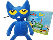 Vtg Pete The Cat Plush 14" Stuffed Animal Soft Toy w/ matching Old McDonald Book