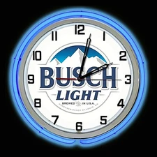 19" BUSCH Light Beer Sign Blue Double Neon Wall Clock Garage Man Cave
