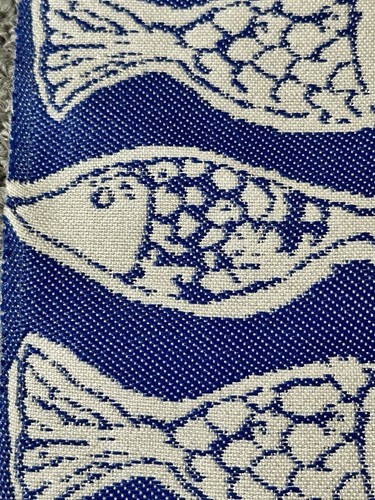 Duralee Fabric Sample 8.5” x 8.25” DW16043 Blue White Fish Surf Ocean Fishing - Picture 16 of 19