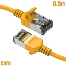 0.5FT Cat8 RJ45 Network LAN Ethernet U/FTP Shield Patch Cable Slim 30AWG Yellow