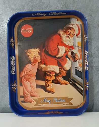 Vintage Santa Claus Metal Coca Cola Advertising Tray 25cm