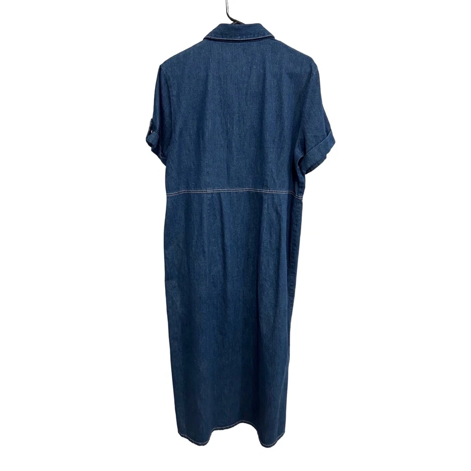 Vintage White Stag Denim Button-Down Dress Floral Embroidered Collar Size Large - Image 2 of 4