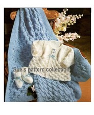 Baby Shawl knitting pattern DK.  + coat, bootees, sizes from Prem to 12 months.
