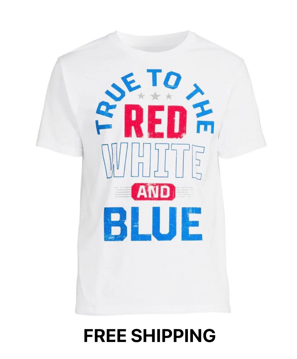 red white and blue graphic tee