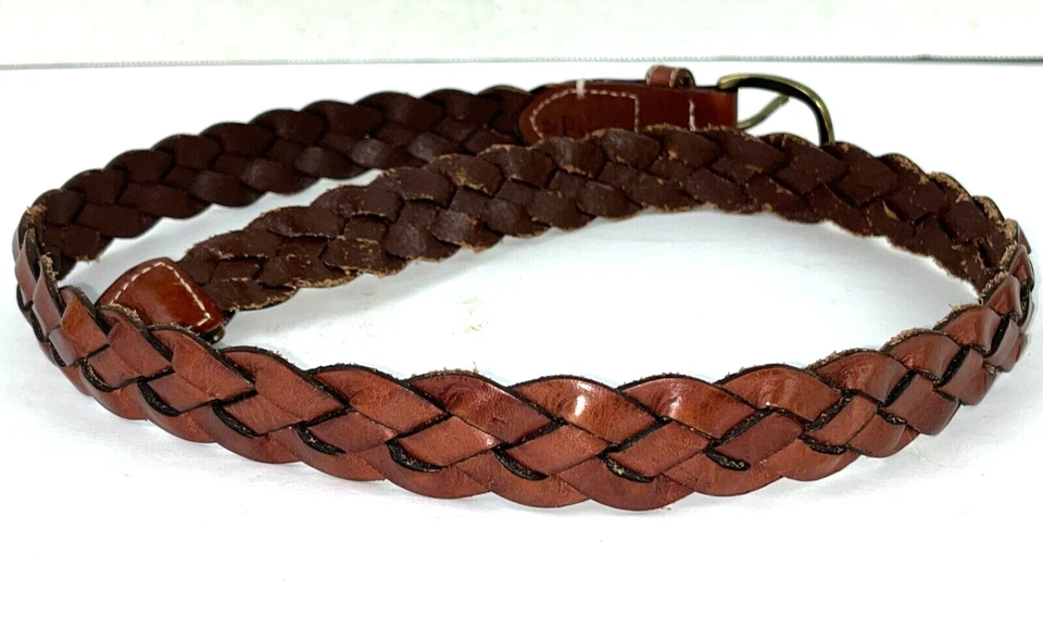 Cinturón clásico de cuero trenzado marrón para mujer LANDS' END talla grande 27 a 30 Foto 3 de 4